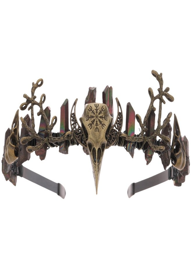 CoTeeZa Black Crystal Crow Skull Crown - Bronze Gothic Headband with Dark Quartz with Moon Branch, Witch Queen Headpiece for Women Renaissance Halloween Cosplay Prom Quinceañera Headdress - Image 1